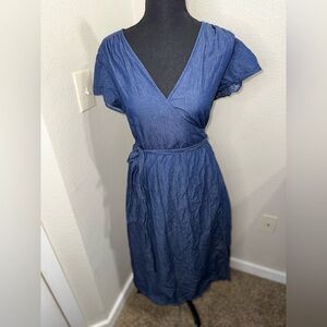 Draper James 100% Cotton Cottagecore Midi Denim Wrap Dress- Size 12
